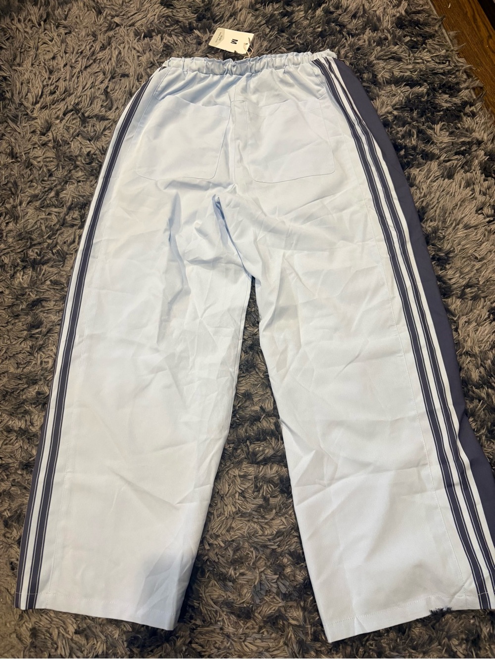 Women’s Light Blue Track Pants with Navy Side Stripes